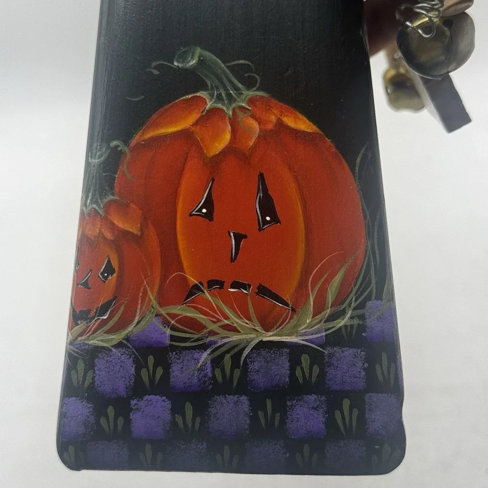 Halloween Scarecrow Crow Zone Figure Hand Painted Wood Articulated Arms Vtg Sign